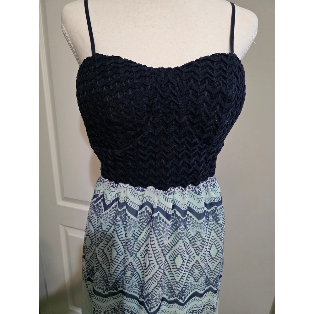 Trixxi‎ Maxi Dress Women XL Navy Blue Green Geometric Print Lace Open Back